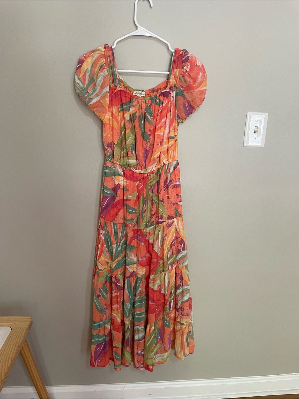 Floral Puff-Sleeve Maxi Dress in Coral Multicolor